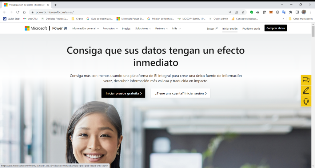Esta es la pantalla a través de la que accedes a los servicios online de Power BI